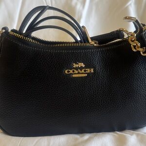 Coach Black Leather Shoulder Bag with Gold Accents